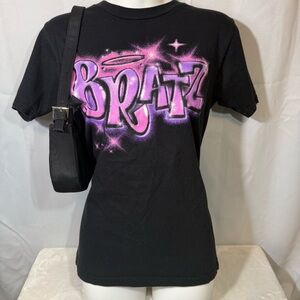 Bratz Graphic T-shirt | Purple Graffiti-style Logo | Sparkly Y2K Aesthetic